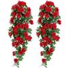 Yiyifor Piante Artificiali Appese, 2 Pezzi Ghirlanda di Fiori Rose Artificiali con Foglie Verdi per La Festa Nozze Casa Decorazione (red)