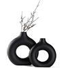 Sawoake Set di 2 Vasi in Ceramica a Ciambella Nera per Decorazione Domestica Moderna, Rotondi Opachi per Erba della Pampa, Neutri Boho Nordico Minimalismo Stile (Grandi+Piccolo)