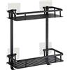 Laimew Mensola bagno no buchi, Alluminio Rustproof Stick-On Doccia Rack con gancio appendente per Shampoo(2 livelli) (Quadrato nero)