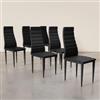 DEGHI Set 6 sedie in similpelle nera e gambe in metallo - Flaia