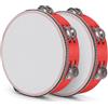 Flexzion Tamburello palmare in legno (2 pezzi) 20,3 cm doppia fila 12 paia di sonagli, tamburo a percussione strumento musicale Moon con campana in metallo