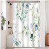 Uiiooazy Tenda Doccia Antimuffa, Tenda da Doccia 120x200cm Foglie Blu Verde Eucalipto Fiori Bianco Tende da Bagno Tessuto Lavabile Impermeabile Poliestere Tende per Vasca da Bagno con 8 Anelli