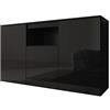MB Muebles Bonitos, Credenza Madia Nevada, Soggiorno Moderno, Melamina Lucida, Nero, 140x82x40cm