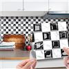 Hiseng 30 Pezzi Adesivi per Piastrelle per Mobili e Pareti, Hiser 3D Mosaico Stile Impermeabile Adesivo da Parete Autoadesive Rotoli Carta per Cucina Bagno Casa Decorativo (Nero Bianco,20x20cm)