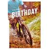 Perleberg Biglietto di compleanno classico di alta qualità con motivo mountain bike, biglietto di compleanno con busta, di alta qualità, 11,6 x 16,6 cm