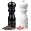 BOCHION Macina Sale e Pepe Manuale, Macinapepe e Macinasale in Legno, Macinino per Spezie con Macina in Ceramica Regolabile da Fine a Grossolano, 2 Pezzi, Nero + Bianco (16.5cm)