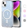 Yoedge Trasparente Glitter Cover Magnetica per Apple iPhone 14 Plus 6,7, Custodia Bling Brilla Compatibile con MagSafe Magnetico Ricarica Wireless, Bumper TPU Hard PC Case Antiurto per iPhone14 Plus