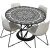 Morbuy Tovaglia Rotondo in Poliestere con Bordo Elastico, Mandala Stampa Lavabile Tovaglie da Tavola Impermeabile Tovaglia per Salotto Pranzo Giardino Decorazione (Grigio Nero,180cm)