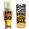Bombo boccale pinta per festa di compleanno LIFE STARTS AFTER 50 | bicchiere birra personalizzato in vetro trasparente, capacità 500 ml, idea regalo 50 anni uomo e donna divertente