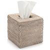 DOKOT Scatola Porta Salviette Tessuto in Rattan Scatola di Fazzoletti per la Casa Bagno Honey Brown (Bianco, 14x14x15cm)