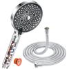 YEAUPE PRO Soffione Doccia con Tubo 1,6M, YEAUPE PRO Soffione doccia con anticalcare con 6 tipi di getto, alta pressione risparmio idrico, doccino per doccia grande (130 mm), cromato