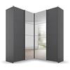 Rauch Möbel Quadra - Armadio angolare con ante sospese, 4 porte, con specchio, con 2 appendiabiti, 12 ripiani, 3 cassetti, 181 x 229 x 187 cm (L x A x P)