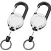 Vicloon Portachiavi Retrattile, 2 Pezzi Clip a Bobina, Portachiavi Allungabile, Retrattile Bobina Badge con Moschettone Clip con Cavo Acciaio da 60cm per Ufficio, Affari, Exhibition(Bianco)