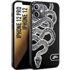 CUSTOMIZZA - Custodia cover nera morbida in tpu compatibile per iPhone 12-12 PRO serpente snake bianco a rilievo disegnato tattoo tatuaggio