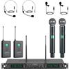 Phenyx Pro Sistema microfono wireless professionali UHF a 4 canali con palmari/bodypack/archetto/da bavero, microfoni senza fili in metallo a frequenza fissa per karaoke, chiesa, canto (PTU-5000-2H2B)