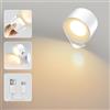 Caldarax LED Lampada da Parete Interno, Controllo Touch Batteria Ricaricabile Faretti da Parete, 3 Modalità di Illuminazione 3 Livelli di Luminosità, Ruota a 360°, per Camera Soggiorno, 1 Pezzi (Bianco)