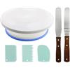 TIMESETL 360 ° Piatto rotante per torta con anello antiscivolo + 2 pz Spatole in acciaio inox + 3 pezzi Pallet per pasticceria in plastica Cake Decorating Stand 28/23/ 13cm