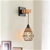minifair Lampada da parete in rattan, lampada da parete con cavo da 1,6 m, paralume vintage con corda di canapa, kit di supporto E27 per camera da letto, cucina, balcone, corridoio