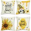 Bonhause Federe per Cuscini Ape 45 x 45 cm Copricuscini Decorativi Girasole Miele Poliestere Biancheria Giallo Federa per Cuscino Divano Letto Casa Decorazione Set di 4