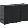 HOMCOM Mobiletto Multiuso Nero con 2 Cassetti e 2 Armadietti ad Apertura a Pressione, 117x36x74cm|Aosom