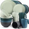 Greentainer 24pcs Set di stoviglie in polipropilene,leggero e infrangibile,da campeggio, piatti, ciotole, tazze,servizio da tavola per 6 persone,ideale per bambini e adulti riutilizzabile,Circular