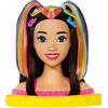 Barbie - Super Chioma Hairstyle Capelli Arcobaleno, testa pettinabile con capelli neri lisci e ciocche arcobaleno fluo da acconciare, con accessori Color Reveal, giocattolo per bambini, 3+ anni, HMD81