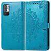 Fertuo Cover per Poco M3 PRO/Xiaomi Redmi Note 10 5G, Custodia Portafoglio a Libro in Pelle Flip Cover con Porta Carte, Chiusura Magnetica [Mandala] Case Antiurto per Poco M3 PRO, Blu