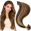 Elailite Extension Capelli Veri Cheratina 1 Grammo 50 Ciocche 35cm 40g 100% Remy Human Hair Pre-Bonded # Marrone Cioccolato mix Biondo Intenso