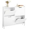 SoBuy Scarpiera Salvaspazio Slim da Ingresso Mobile Portascarpe con 4 Ante a Ribalta Regolabili in Legno Armadio Scarpiera Alta e Stretta per Corridoio, 100x19x91 cm，Bianco, FSR100-W
