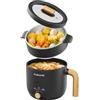 Audecook Hot Pot Elettriche con Vaporetto, 1.5L Portatile Mini Antiaderente Pentola Elettrica, Padella Elettrica Multifunzionale di Doppio Controllo per Pasta/Zuppa/Uova/Bistecca (Nero)