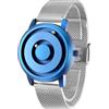 EUTOUR Orologio Uomo Magnetico Moda Semplice Nessun Vetro Cuscinetto a Sfera Quarzo Orologi da Polso da Uomo con Cinturino in Acciaio Inossidabile Blu