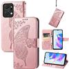 JIUNINE Cover per Honor X7a, Custodia Libro in Pelle Portafoglio Case Flip Antiurto con Disegni di Farfalla [Porta Carte] [Magnetica] [Interno TPU] per Honor X7a, Oro rosa