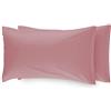 BIANCHERIAWEB Coppia Federe Cuscino Guanciale Letto in Microfibra No Stiro in Tinta Unita Federe Rosa