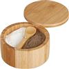 Relaxdays Portaspezie con Coperchio Magnetico e Cucchiaino, 2 Scomparti per Spezie, HxD: 6,5x12,5 cm, bambù, Naturale