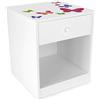Leomark comodino moderno in legno 40cm x 38cm x 42cm (A), con cassetto e scompartimento apertoin, comodino per bambini, mobili per la cameretta dei bambini con stampa colorata Farfalle