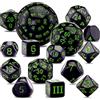 DollaTek Set completo di dadi poliedrici D3-D100, 15 pezzi, per giochi di ruolo, da tavolo, nero e verde