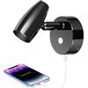 Obeaming 12V Lampade da Lettura LED Campercon Caricatore USB & Luce notturna blu, Girevole Spot Barca Lampada da Parete da Comodino Dimmerabile, Per Caravan Furgone Van, 12-24V DC Nero lucido