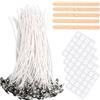 LIERFIS Stoppini per Candele, 15cm Stoppini per Candele Fai Da Te, 100 pezzi Set di Stoppini per Candele con Adesivi per Stoppini e Porta Stoppini in Legno
