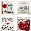 Stfery Set di 4 federe per cuscino, 50 x 50 cm, in lino, colore beige, rosso, amore, cuori e primavera