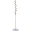 Compactor Appendiabiti Autoportante in Legno con 6 Ganci, per Corridoio, Metallo e Legno con Base in Marmo, 37 x 37 x 171 cm, Bianco/Marrone, RAN10970