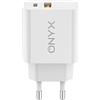 ONYX® Caricatore USB-C + USB-A ricarica rapida simultanea per iPhone, Samsung, Huawei, Xiami Google Type-c Tecnologia Fast Charge 4.0, Power Delivery 3.0 spina italiana, bianco 20W
