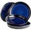 MÄSER Serie Niara Set di piatti fondi moderni per 4 persone in emozionante look vintage, grandi piatti profondi per pasta e zuppe in ceramica, gres, blu/nero