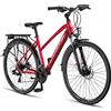 Licorne Bike Premium Touring Bike da trekking in alluminio da 28 pollici, per ragazzi, ragazze, uomini e donne, cambio a 21 marce, mountain bike, crossbike (donna, rosso scuro)