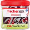 fischer DuoPower 10 x 50, pratica scatola rotonda con 55 tasselli universali, potenti tasselli a 2 componenti, tasselli in plastica per il fissaggio su cemento, mattoni, pietra, cartongesso e molto