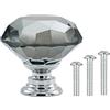 Vandicka 20 pezzi di pomelli per porta di armadio da 30 mm in vetro di cristallo per mobile, armadio, toeletta, tiratori per cassetti (diamante grigio + base cromata) con viti in 3 misure