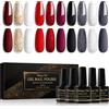 Shining She Smalto Semipermanente Unghie,10 Colori Rosso Nero Grigio Scuro Oro Bianco Glitter Smalti Semipermanenti per Unghie Soak Off UV/LED per DIY Manicure Salone,8ml