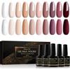 Shining She Smalto Semipermante,10 Colori Autunno Nudo Beige Rosso Marrone Smalti in Gel per Unghie,Soak Off UV/LED Smalto Semipermanente Unghie per Principianti Nail Art Salone,8ML