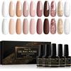 Shining She Smalto Semipermanente,10 Colori Autunno Champagne Nudo Smalto Semipermanente Unghie,Smalto Unghie Soak Off UV/LED Gel per Unghie per Nail Art Femminile Di Famiglia,8ML