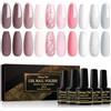 Shining She Smalto Semipermante,10 Colori Rosa Nudo Argento Bianco Smalti Semipermanenti Soak Off UV/LED Smalto Semipermanente Unghie per Principianti Nail Art Salone,8ML