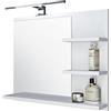 DOMTECH - Specchio a parete da bagno con ripiani e illuminazione LED, colore bianco